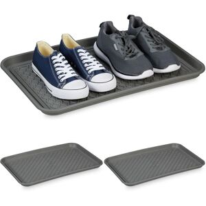 Xl Shoe Tray, Set of 3, Hallway Storage for Muddy or Wet Boots, Wellies & Trainers, 60 x 40 cm, Plastic, Grey - Relaxdays