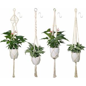 4 Pieces Macrame Plant Hanger Hanging Flower Pot Plant Holder Hanger Plant Hanger for Indoor Garden Home Decoration- 104cm, White - Rhafayre