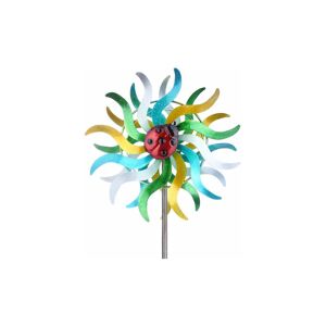 ROSE Statue and Other Decorative Iron Art Craft 3D Sunflower Shaped Outdoor Windmill with Heavy Duty Iron Reflective Paint and Anti-rust Function for