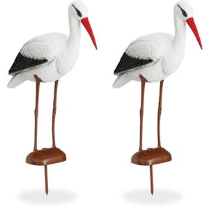 Relaxdays - 2x Garden Figurine Stork, Garden Decorative Ornament, Heron Pond Protection, HxWxD: 80 x 22 x 64 cm, White/Red