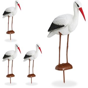 Relaxdays - 4x Garden Figurine Stork, Garden Decorative Ornament, Heron Pond Protection, HxWxD: 80 x 22 x 64 cm, White/Red