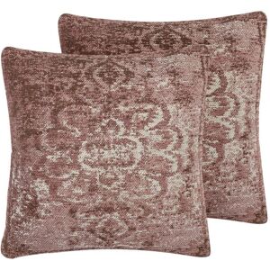 Beliani - Set of 2 Jacquard Scatter Cushions Pink Vintage Ornaments 45 x 45 cm Vakayar - Pink