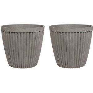 Beliani - Set of 2 Modern Plant Pots Stone Mixture Round Indoor Outdoor 36x36 cm Taupe Poka - Grey