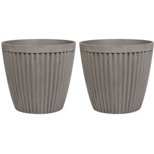 BELIANI Set of 2 Modern Plant Pots Stone Mixture Round Indoor Outdoor 44x44cm Taupe Poka - Grey