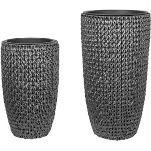 BELIANI Set of 2 PE Rattan Plant Pots Indoor Outdoor with Insert Black Cedrus - Black