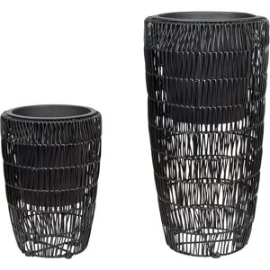 Beliani - Set of 2 pe Rattan Plant Pots Indoor Outdoor with Insert Black Chelone - Black