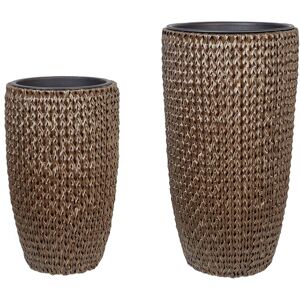 Beliani - Set of 2 pe Rattan Plant Pots Indoor Outdoor with Insert Brown Cedrus - Brown