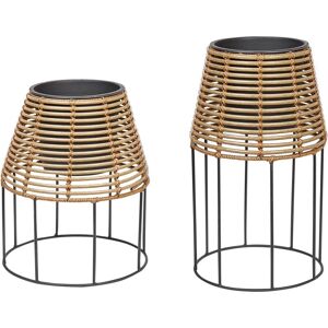 BELIANI Set of 2 pe Rattan Plant Pots on Stand Indoor Outdoor Brown with Insert Borago - Brown