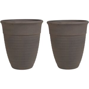 BELIANI Set of 2 Plant Pots Brown Modern Indoor Outdoor Stone Mixture ø 43 cm Katalima - Brown