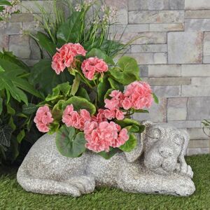 AZUMA Grey Sleeping Dog Patio Garden Planter Flower Pot Puppy Outdoor Container 43cm - Grey