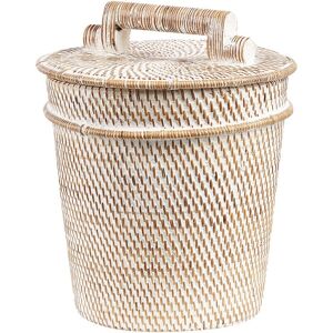 BELIANI Small Basket Rattan Painted with Lid Handle 21 cm Home Storage White Barumun - Natural