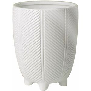 Leaf - Tall Ceramic Planter Plant Pot With Feet White Stripe 15 x 15 x 19cm