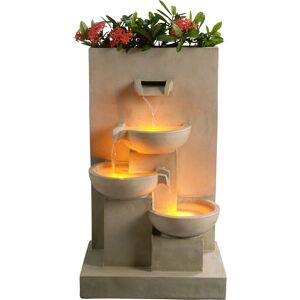 Teamson Home - 74 cm 3-Tier Cascading Outdoor Water Fountain with Planter, led Lights for Outdoor Living Spaces, Natural - Natural