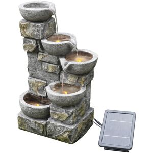 Teamson Home - Garden Outdoor Water Feature, Solar Powered Water Fountain, 4-Tier Flowing Bowl Design, With led Lights, 43.2 x 30.5 x 68.6 (cm) - Grey