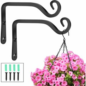 RHAFAYRE Wall Hanging Hooks, Metal Wrought Iron Hanging Basket Brackets Accessories for Bird Feeders, Plants, Lanterns, Wind Chimes, Black (Pack of 2)