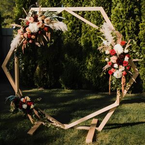 Luvodi - Wedding Arch Double-Hexagon Wooden Garden Flower Rack Backdrop Stand for Party Ceremony Display