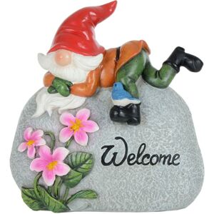 AZUMA Garden Gnome Welcome Pebble Ornament Novelty Resin Decoration Outdoor - Red Hat - Multicoloured