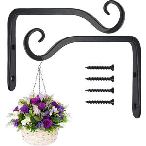 Dhklfa - 2 Pack Black Wall Hanging Hooks, Metal Wrought Iron Hanging Basket Brackets, Hanging Basket Holder for Bird Feeders/Plants/Lanterns/Wind
