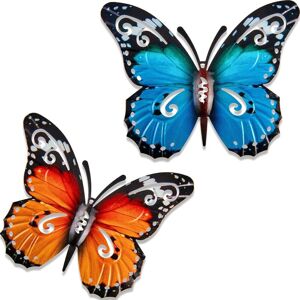 Pieces Large Metal Butterfly Garden Decorations Outdoor Metal Butterfly Wall Art for Exterior Walls Fences, 27 x 22 cm (Blue and Yellow) - Alwaysh
