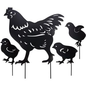 AlwaysH Set of 4 Decorative Metal Hen and Chick Garden Statues, Distinct Silhouettes, Black Hollow Out Garden Decoration, Ideal for Lawns and Gardens.