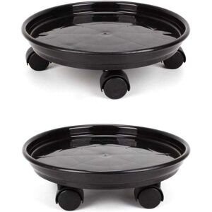 Ymyny - fliti Set of 2 Round Flower Pot Trays (30 cm) with 4 Wheels for Home or Garden - Black