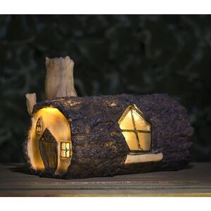 Solar Powered Light Up Log Fairy House Garden Solar Lighting Indoor Outdoor Ornament Wood Effect Resin Decoration - Garden Mile