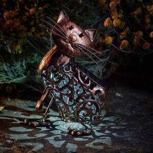 GARDEN MILE Solar Powered Light Up cat, led Lights Copper Effect, Metal Garden Animal Sculptures, Garden Ornaments