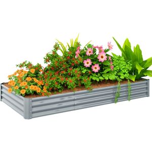 Outsunny Galvanised Raised Garden Bed, 240x120x30cm Raised Bed, Silver