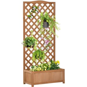 Outsunny - Garden Wooden Planter Box with Trellis Flower Raised Bed Brown