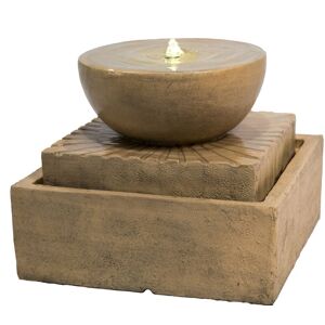 TEAMSON HOME Garden Water Feature with Lights, Outdoor 2 Tier Basin Water Fountain & Pump, Indoor Stone Cascading Zen Waterfall Ornament, Patio Decor - Teamson