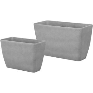 Beliani - Modern Outdoor Patio Garden Flower Pot Planters Set of 2 Stone Grey Baris