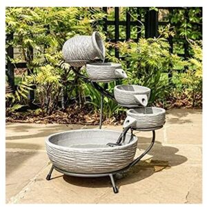 MARCO PAUL Poseidon Cascade Solar Powered Garden Water Feature with Ribbed Effect Grey Solar Water Fountain Indoor Outdoor Cascading Ornamental Waterfall