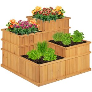 Relaxdays - Raised Flowerbed, Tiered, 4 Planter Boxes, Herbs, Garden, Balcony, Terrace, Wooden, hwd: 61x81x81 cm, Natural