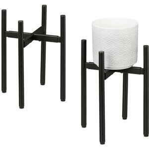 Relaxdays - Plant Stand Set of 2, Adjustable Width, WxD: 26x26 - 37x37 cm, Metal Flower Pot Rack, for Indoors, Black
