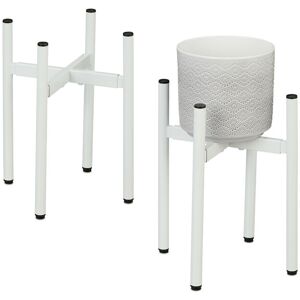 Relaxdays - Plant Stand Set of 2, Adjustable Width, WxD: 26x26 - 37x37 cm, Metal Flower Pot Rack, for Indoors, White