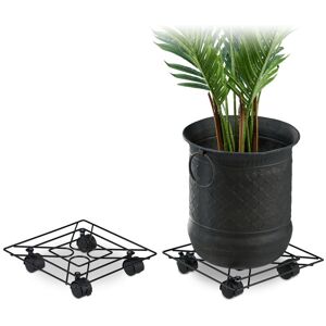 Relaxdays - Square Plant Caddy Set of 2, In- and Outdoors, Brakes, Rolling Flowerpot Saucer, Metal, 28x28cm, Black
