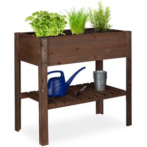 Relaxdays - Wooden Raised Garden Bed, Shelf, Balcony Planter Box, Patio & Garden, hwd 80 x 88 x 43.5 cm, Dark Brown