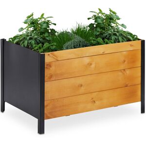 Relaxdays wooden raised planter, flower bed, 78x51x48 cm (LxWxH), herbs, fruit, vegetables, ideal for balcony & patio
