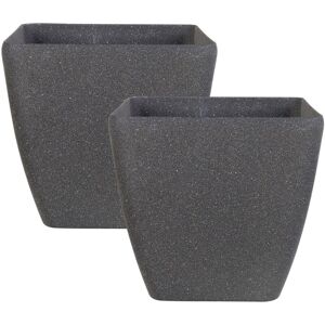 Beliani - Set of 2 Plant Pots Grey Stone Mixture Flower Pot Square Outdoor Indoor 49 x 49 cm Zeli