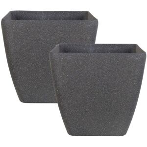 Beliani - Set of 2 Plant Pots Grey Stone Mixture Flower Pot Square Outdoor Indoor 42 x 42 cm Zeli