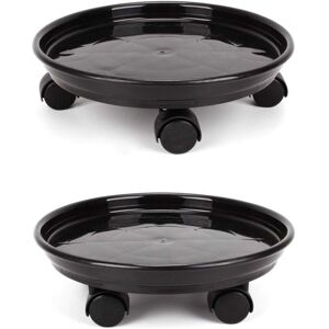 Memkey - Set of 2 Round Flower Pot Trays (30 cm) with 4 Wheels for Home or Garden - Black