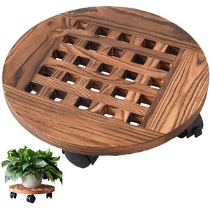 Sollbry - 11.81'/30cm Rolling Wooden Planter Stand with Casters, Round Flower Pot Holder, Indoor Outdoor Planter Caddy with 360° Rotating Casters,