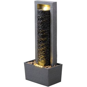 Teamson Home - Garden Outdoor Water Feature Tall Waterfall Water Fountain With Warm led Lights Layered Rock Design Dark Grey