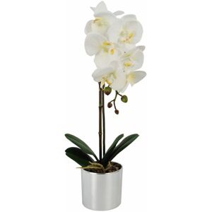Leaf 46cm Artificial Orchid White with Silver Pot Leaf 46cm Artificial Orchid White with Silver Pot