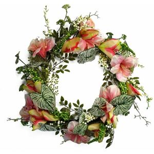 Leaf 60cm Artificial Pink Lily Flower Wreath Leaf 60cm Artificial Pink Lily Flower Wreath