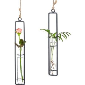 CCYKXA 2-Piece Creative Wrought Iron Glass Vase, Hydroponic Container, Glass Tube, Floral Arrangement, Hanging Basket, Garden Living Room Plant CCYKXA 2-Piece Creative Wrought Iron Glass Vase, Hydroponic Container, Glass Tube, Floral Arrangement, Hanging Basket, Garden Living Room Plant