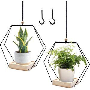 CCYKXA 2-Piece Indoor Plant Hanger Set, Hanging Plant Pot, Metal Ring with Wooden Base, Hook Included for Indoor, Balcony and Garden Use CCYKXA 2-Piece Indoor Plant Hanger Set, Hanging Plant Pot, Metal Ring with Wooden Base, Hook Included for Indoor, Balcony and Garden Use