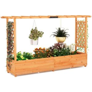 Costway - 2M Raised Garden Bed Fir Wood Climbing Planter Box w/ 2-Sided Trellis Costway - 2M Raised Garden Bed Fir Wood Climbing Planter Box w/ 2-Sided Trellis