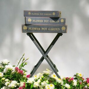 Decorative Foldable Stand with 'Flower Pot Garden' Serving Trays (Set of 3) - Wood - Black Decorative Foldable Stand with 'Flower Pot Garden' Serving Trays (Set of 3) - Wood - Black