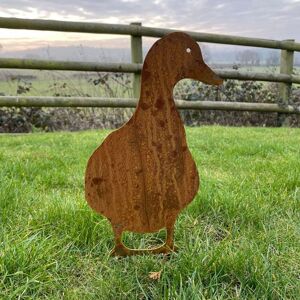 Duck Facing on Stake - Hand Made By Traditional Forge, Steel Garden Ornament - Steel - W17.8 x H30 cm - Bare Metal/Ready to Rust Duck Facing on Stake - Hand Made By Traditional Forge, Steel Garden Ornament - Steel - W17.8 x H30 cm - Bare Metal/Ready to Rust